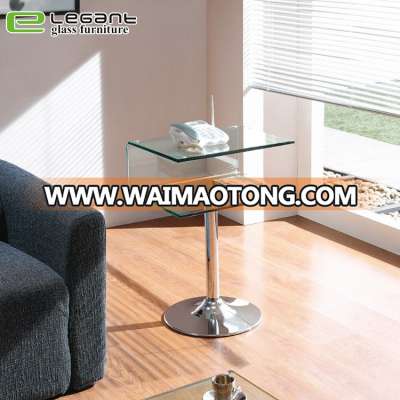 Hot-bending Glass Side Table With Steel Base